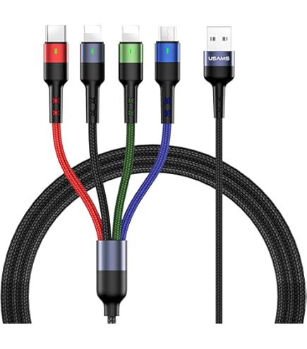 thumbnail image 2 of Artmushie Multi 4-in-1 Fast Charging Cable, 6Ft Black – USB A/C To Multi Connectors (Type C, Lighting), Compatible With IPhone, IPad, Smartphones, Tablets & More Devices (1Pack, Black, 6Ft 2 of 12