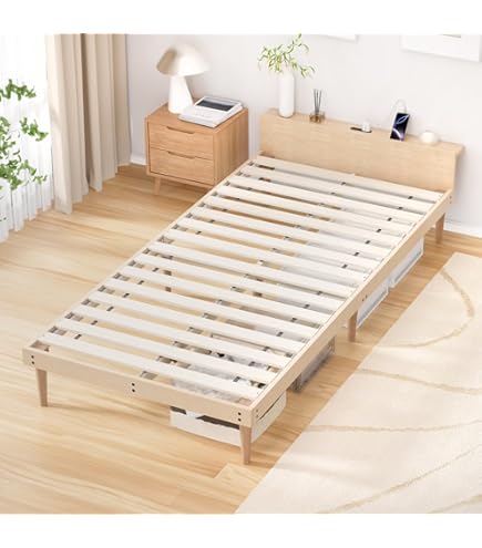 Amazon｜シングルベッド ベッド シングル 北欧パイン 宮棚＆2口