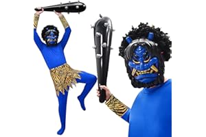 [Tumao] 節分 鬼 コスプレ 鬼 衣装 節分 コスプレ 青鬼 赤鬼 変身 鬼のお面 張子 豆まき 鬼 大人用 仮装 文化祭 イベント 学園祭 撮影 プレゼント 男女兼用 9点セット（全身タイツ + トラ柄スカート/パンツ + カフス*2 + 鬼