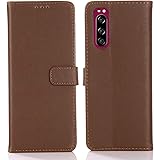 【Viesa】クラシックレトロ 手帳型 ケース Xperia 5 au SOV41/SO-01M/901SO 対応 SONY スマホケース (ダークブラウン) PU革 財布型 横開き 手帳ケース ソニー エクスペリア5 エクスペリア2 Xperia5