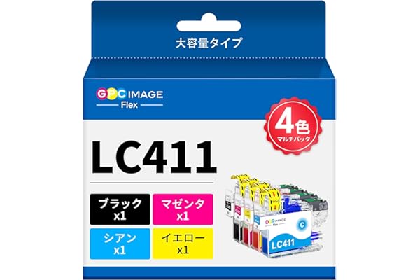GPC Image Flex ブラザー 用 インク LC411 純正 と併用可能 LC411 LC411-4PK 4色セット 大容量タイプ brother 対応 インクカートリッジ LC411 LC411BK DCP-J926N MFC-J904N MFC-J739DN MFC-J939DN 互換インク 番号区別は不要 【新・旧パッケージ任意発送】