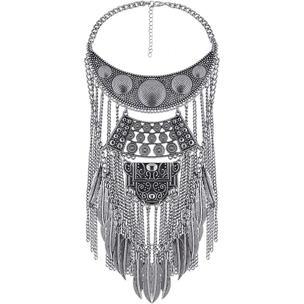 YAZILIND Bohemian Jewelry Set For Women – Chunky Chain Necklace & Earrings, Handmade Tribal Geometric Charm Bib Choker