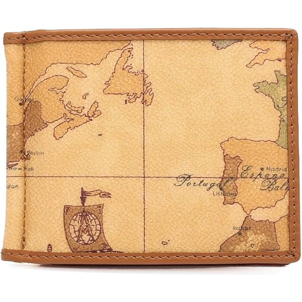 未使用 プリマクラッセ★2つ折りウォレット PVCレザー 本革 マップ柄 茶系 未使用 プリマクラッセ☆2つ折りウォレット PVCレザー 本革