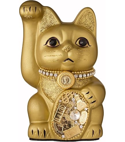 Amazon.co.jp: ご縁猫 ココニャネル(M-SIZE 金 Gold）右手あげ/陶器