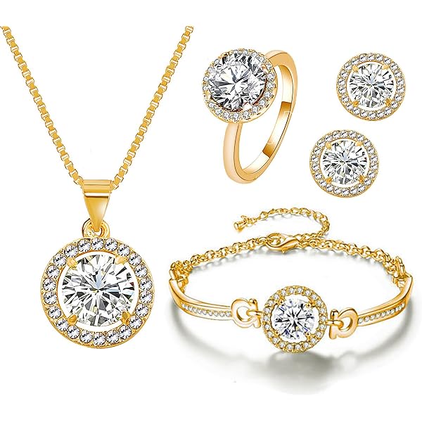 YooAi Heart Pendant Necklace & Earrings Set - Cubic Zirconia Jewelry For Women, Adjustable Chain