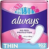 Always Thin Dailies Wrapped Liners, Unscented, 162 Count