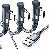 USB Type C ケーブル L字【3本セット 3m】USB-A & USB C ケーブル【PD& QC3.0 急速充電】iPhone15 16 Pro Max,iPad Pro,Samsung Galaxy S9 S10 S20,Sony,Xiaomi,Huawei,Pixel 等Type C機種対応(grey)