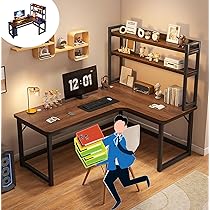 Amazon | Gguwug l字型パソコン デスク 勉強机120x80x75cm棚高さ