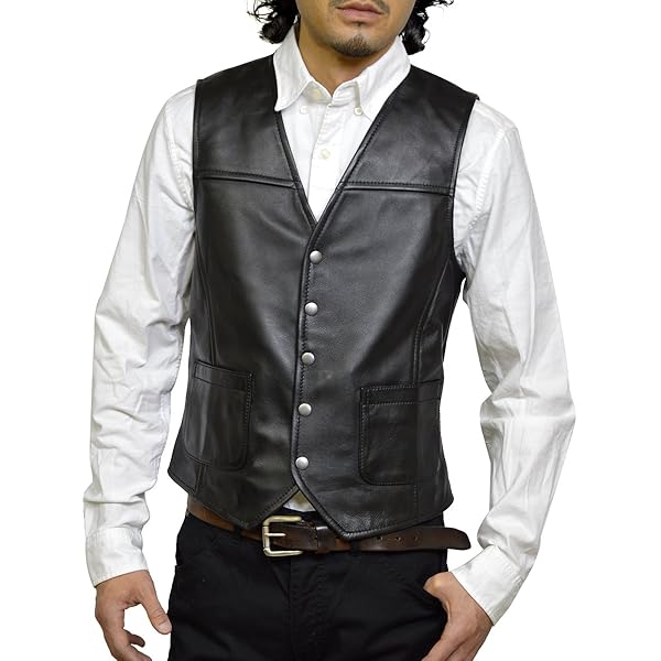 Amazon | 1.2mm茶芯ホースハイド 本革 メンズ レザーベスト 皮ベスト