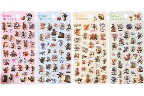 loong 3dシール 立体シール ぷくぷくぷっくり かわいい 4枚セット 立体 おしゃれ デコシール ごほうび 子供 貼り付け可能 贈り物 手帳 携帯 DIY用 手帳用 貼り付け可能 女の子 4セット（015）