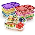 6Pcs Bento Lunch Box,Reusable 3 Compartment Plastic Divided Food Storage Container Boxes with Lids Microwavable and Dishwashe