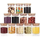 12 Pcs Set Glass Jars with Bamboo Lids, 200ml Transparent Food Storage Containers with Labels and Marker, Organized Kitchen S