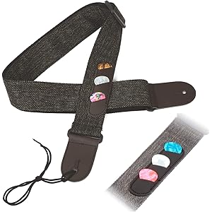 ギターストラップ 牛革 レザー 肩に優しい リネン×コットン ベルト ギター ストラップ ピック付き