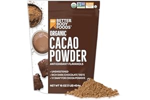BetterBody Foods Organic Cacao Powder, Rich Chocolate Flavor, Non-GMO, Gluten-Free, Cocoa, 16 ounce, 1 lb bag