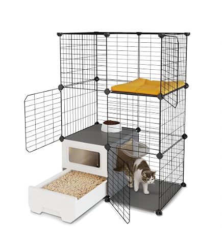 Amazon.co.jp: 猫ゲージ 3段 幅82㎝ 高さ157㎝ トイレ付き キャスター