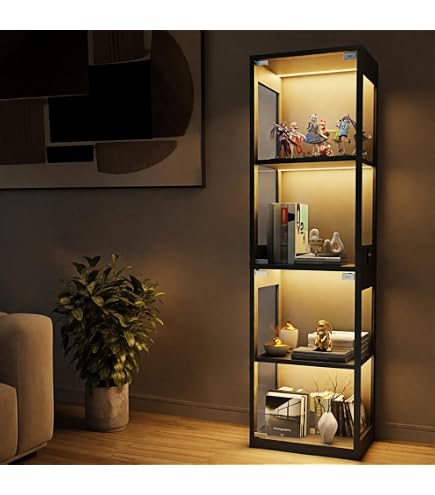 Amazon.co.jp: LED照明付き 鍵付き ガラスディスプレイキャビネット