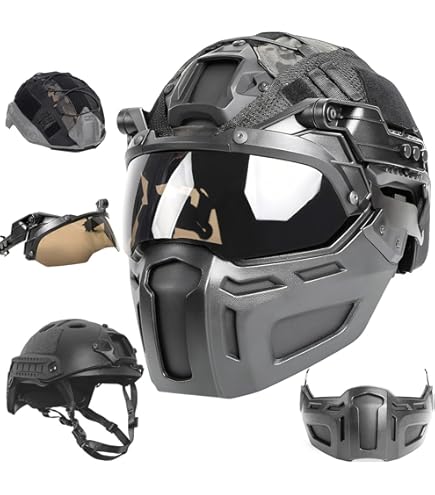 Amazon.co.jp: 3mm透明バイザー付きタクティカルFASTヘルメット、軽量