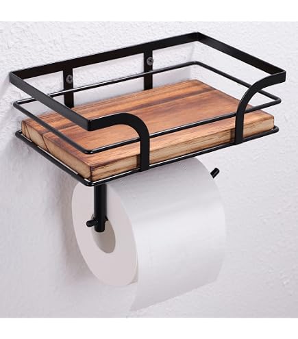 DII Rustic Farmhouse Toilet Paper Holder With Storage Basket - Gold Metal Wall Mount Bathroom Decor - View #6