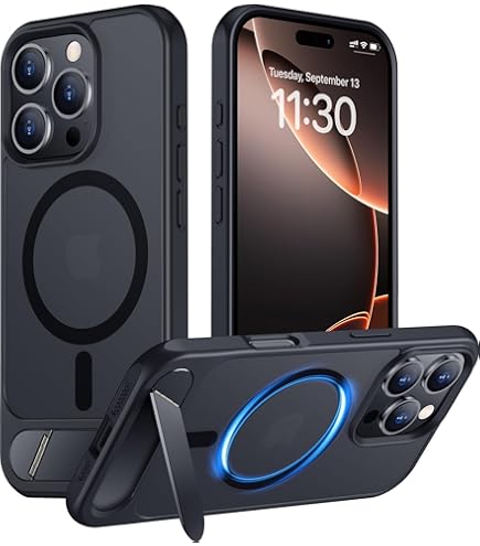 Chicfun 3 in 1 Cover per iPhone 15 con Supporto Compatible con MagSafe, NO.1 Protezione di Grado Militare Custodia 15 Cover Case Silicone Antiurto Magnetica Traslucida Rigida Blu