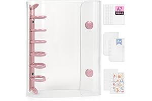 GOKEI シール帳 プラバン 透明 A7サイズ ミニ クリアバインダー 【リフィル×20枚 チャック付きボケット×2枚 下敷き×2枚】手帳 プリ帳 カードスリーブ ポケット はがせる バインダー型ノート 女の子 コラージュノート ピンク
