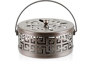 Retyion Exquisite Metal Mosquito Coil Holder Long-Lasting Coil Incense Burner for Indoor and Outdoor (Bronze)