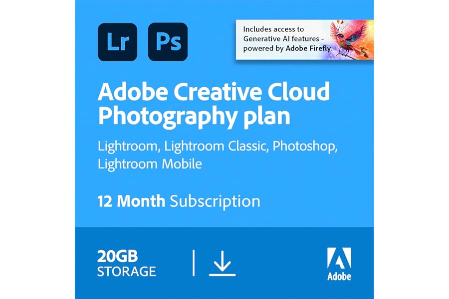Adobe Creative Cloud Photography Plan 20GB storage (Photoshop + Lightroom included) - 1 Year Subscription [Digital Download]