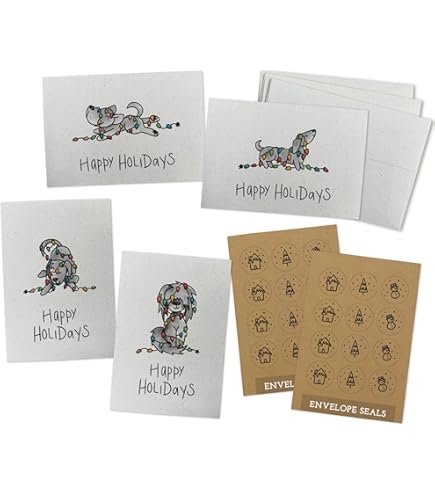 Decorably 16 Pack Dog Christmas Cards - 5x7 Inch Foiled Designs With Envelopes & Stickers
