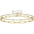 Dainty Gold Bracelets for Women, 14K Gold Filled Adjustable Layered Bracelet Cute Evil Eye Oval Chain Pearl Bar Turtle Gold B