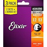 【3セットパック】ELIXIR 16539 11052 BonusPack (2+1FREE) ACOUSTIC NANOWEB LIGHT 12-53 アコースティックギター弦 3セットボーナスパック 80/20ブロンズ