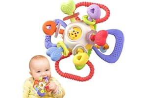 Infinno Baby Teething Toy & Rattle with Pull Ring – BPA-Free Silicone Sensory Toy for Infants 0–12 Months – Easy-Grip Travel Toys for On-The-Go Play,Teething,Shaking – Baby Toys for Boys & Girls