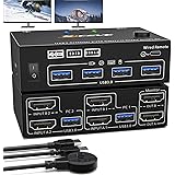 デュアル モニター HDMI KVM 切替器 4K@60Hz 2ポート拡張ディスプレイ USB3.0 KVM HDMIスイッチ2PC 2モニター共有 マウス キーボード (外部電源スイッチ/1.5m切替延長ボタン)
