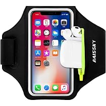 Running Armband with Airpods Bag Cell Phone Armband for iPhone 12/11 Pro  /11/XR/XS/X/8, Galaxy S9/S8 Water Resistant Sports Phone Holder Case \u0026  Zipper Slot Car Key Holder for 6.5 inch Phone :