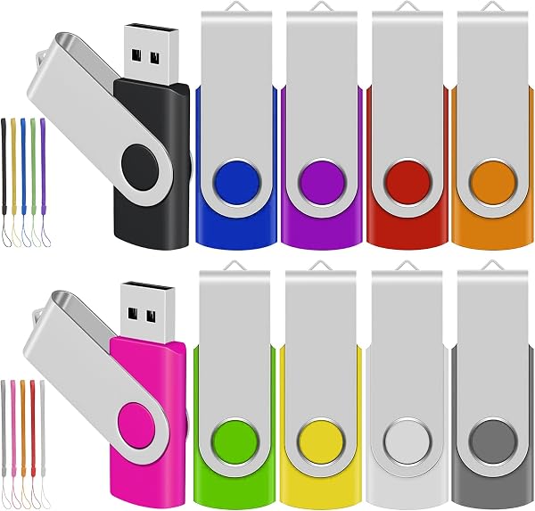 TEWENE USBメモリ 8GB 10個セット 10色 回転式 フラッシュメモリー フラッシュドライブ USBフラッシュメモリー USB2.0 コンパクト ストラップ付 (8GB, 10色) - 1