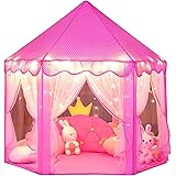 キッズテント Wilwolfer プリンセス城型 子供用テント キッズプレイハウス プリンセステント キラキラLEDスターライト付き 誕生日・クリスマスプレゼント・おままごと・おもちゃ-ピンク