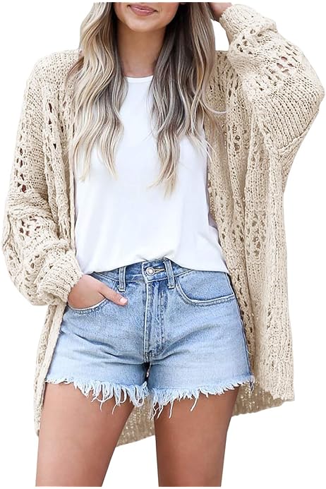 Ermonn Womens Crochet Cardigan Sweater 