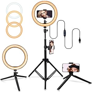 10インチ自撮りリングライト、調節可能な三脚付き、3色モード10輝度、携帯スタンド付き、ミニ三脚、Vlog、youtube用照明、生放送、自撮りなどの動画撮影に対応 スマホ生放送用照明、顔美化・肌美化ライト、生放送人気ライト、撮影用多機能照明、撮影ライト、動画撮影・自撮りハイビジョンリングライト・撮影用ライト バレンタインギフト
