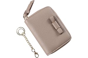 小銭入れ コインケース レディース 本革 大容量 30枚収納 スキミング防止 キーリング付き カード12枚 可愛い リボン (グレー)