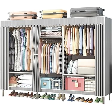新品⭐︎大容量ワードローブ　クローゼット☆グレー Amazon｜Mayi Box ワードローブ クローゼット 大容量 ハンガー