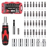 Amazonベーシック 磁気ラチェットドライバーセット 41ピース, レッド, ブラック