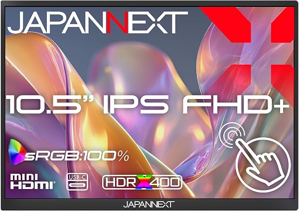 【ECサイト限定】JAPANNEXT 10.5インチ IPSパネル搭載 5点マルチタッチ対応 フルHD+(1920×1280)解像度 モバイルモニター JN-MD-iET105FP miniHDMI USB-C sRGB:100% HDR400相当 スマートケース付き【2年保証】 - 1
