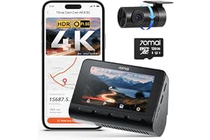 70mai A800SE Dash Cam Car Front Rear 4K UHD+1080P with GPS WiFi, Dual Car Camera with 128GB MicroSD Card, F1.55 Aperture HDR, Night Vision, ADAS, 3 "IPS, 24/7 Parking Monitoring, Supports 512 GB Max