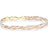 Miabella Tri-Color 18K Gold Over 925 Sterling Silver Italian 6-Strand 7mm Braided Herringbone Chain Bracelet for Women Teen G