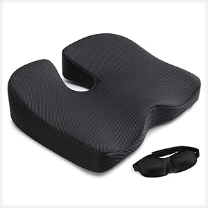 Mkicesky クッション 座布団 低反発 椅子 オフィス 車用 自宅用 座ぶとん アイマクス付き ブラック【メーカー正規品直営・1年保証】