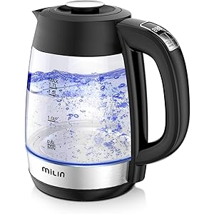Milin 電気ケトル 温度調節 ケトル ガラス 1.7L 電気ポットケトル 沸かしケトル 急速沸かし 保温 メモリー機…