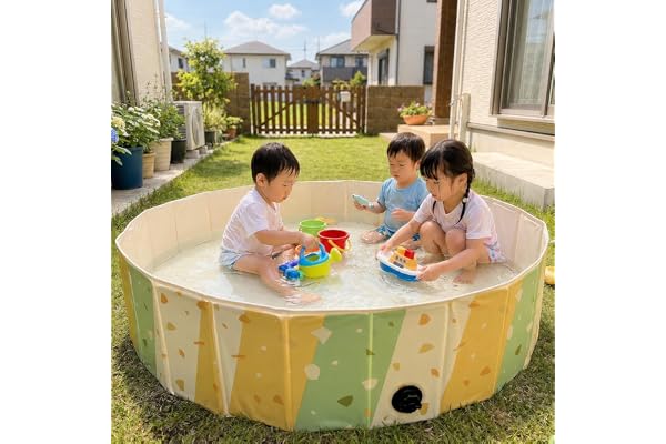 ”片付けカンタン”折りたたみプール 空気入れ不要 tecopeco[テコペコ]子供用プール ビニール 家庭用 折りたたみ 直径120㎝ (ピスタチオクリーム)