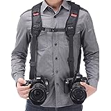 Ztowoto Double Shoulder Camera Strap Harness Quick Release Adjustable Dual Camera Tether Strap with Safety Tether and Lens Cl
