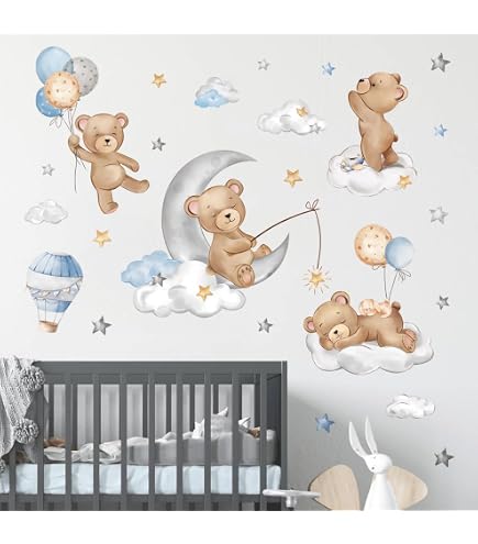 Sacinora Removable Wall Decal - Cute Sleeping Baby Elephant With Moon & Stars, Nursery Kids Room Decor