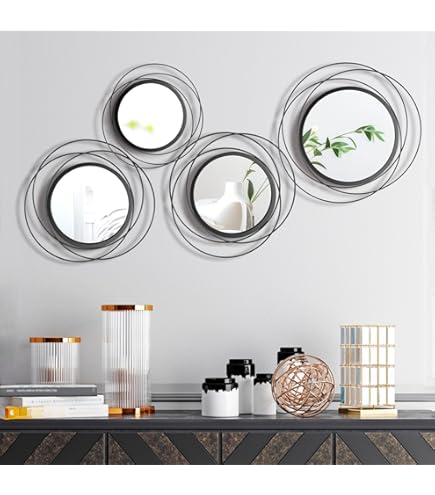 Amazon.co.jp: 2セット 15.7インチ ブラック サークル ミラー 壁の装飾