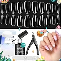 Beetles Easy Gel Tips Nail Extension Kit, 2 In 1 Nail Glue Gel Base Coat with Pre-shaped Medium Almond Nails and UV LED Nail 