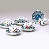 コーヒーカップ &ソーサー 5客 セット 九谷焼 草花絵変り おしゃれ 陶器 ブランド 食器 日本製